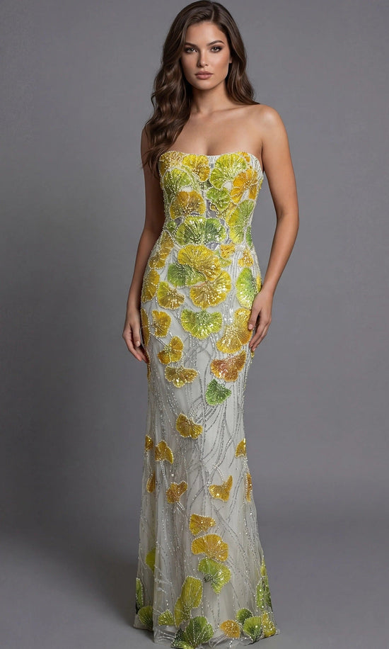Jovani 49884 - Embroidered Tulle Fitted Strapless Gown