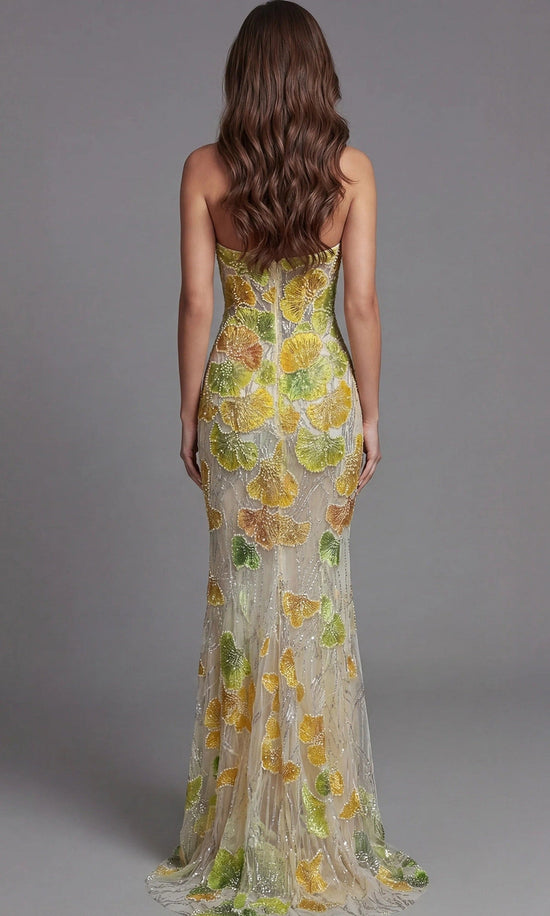 Jovani 49884 - Embroidered Tulle Fitted Strapless Gown