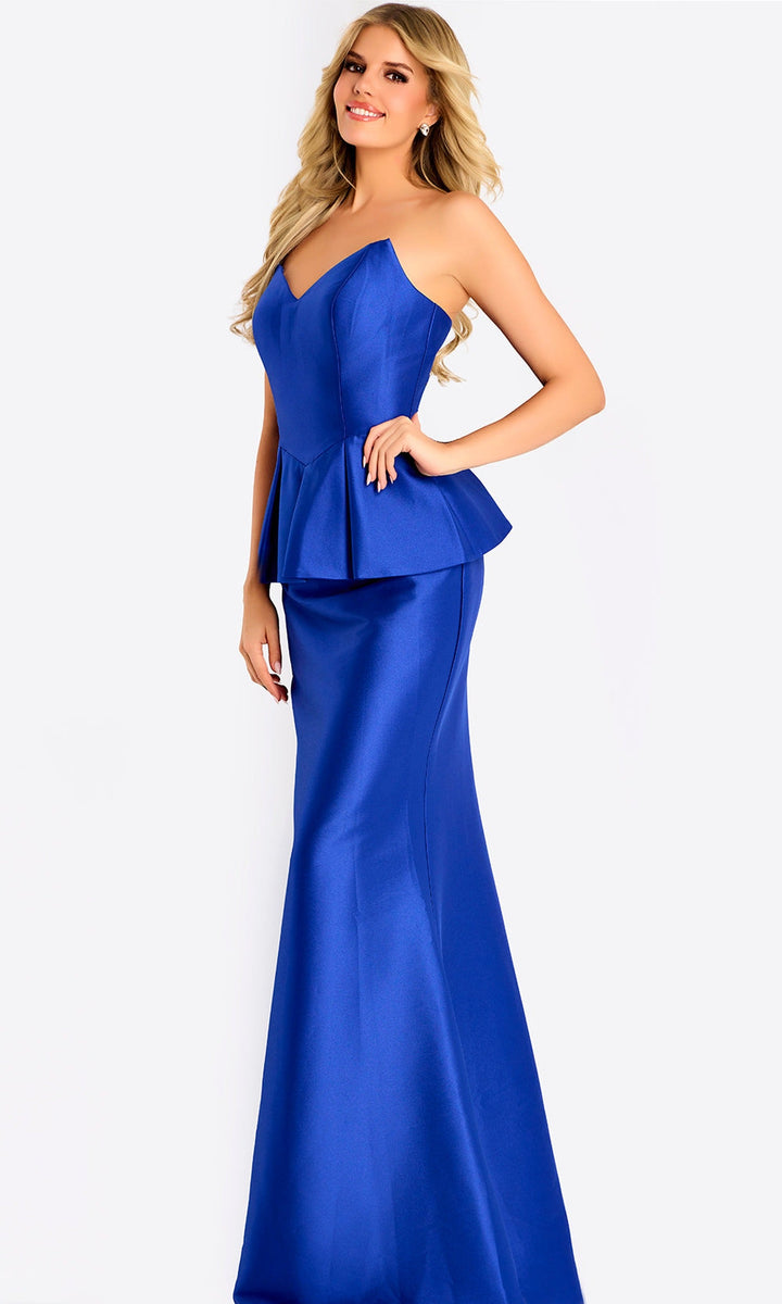 Jovani 50257 - Pleated Peplum V-Neckline Evening Gown