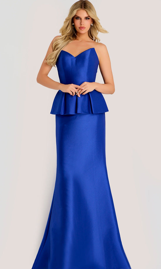Jovani 50257 - Pleated Peplum V-Neckline Evening Gown - Royal - Main