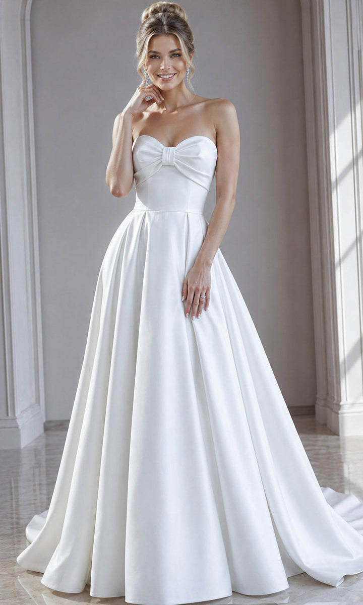 Jovani 50534 Strapless Bow Accent Satin Dress - Off-White - Main