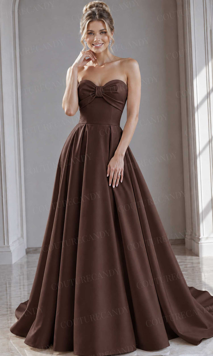 Jovani 50534 Strapless Bow Accent Satin Dress