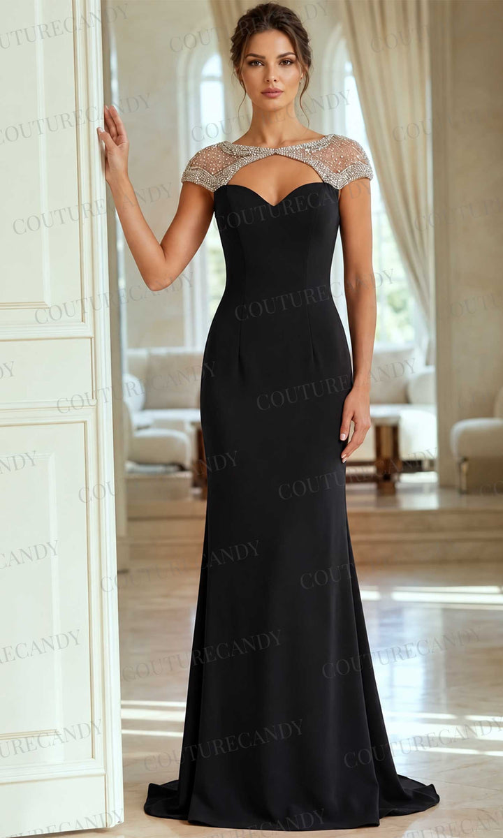 Jovani 50549 Crystal Illusion Yoke Sheath Dress - Fuchsia - Main