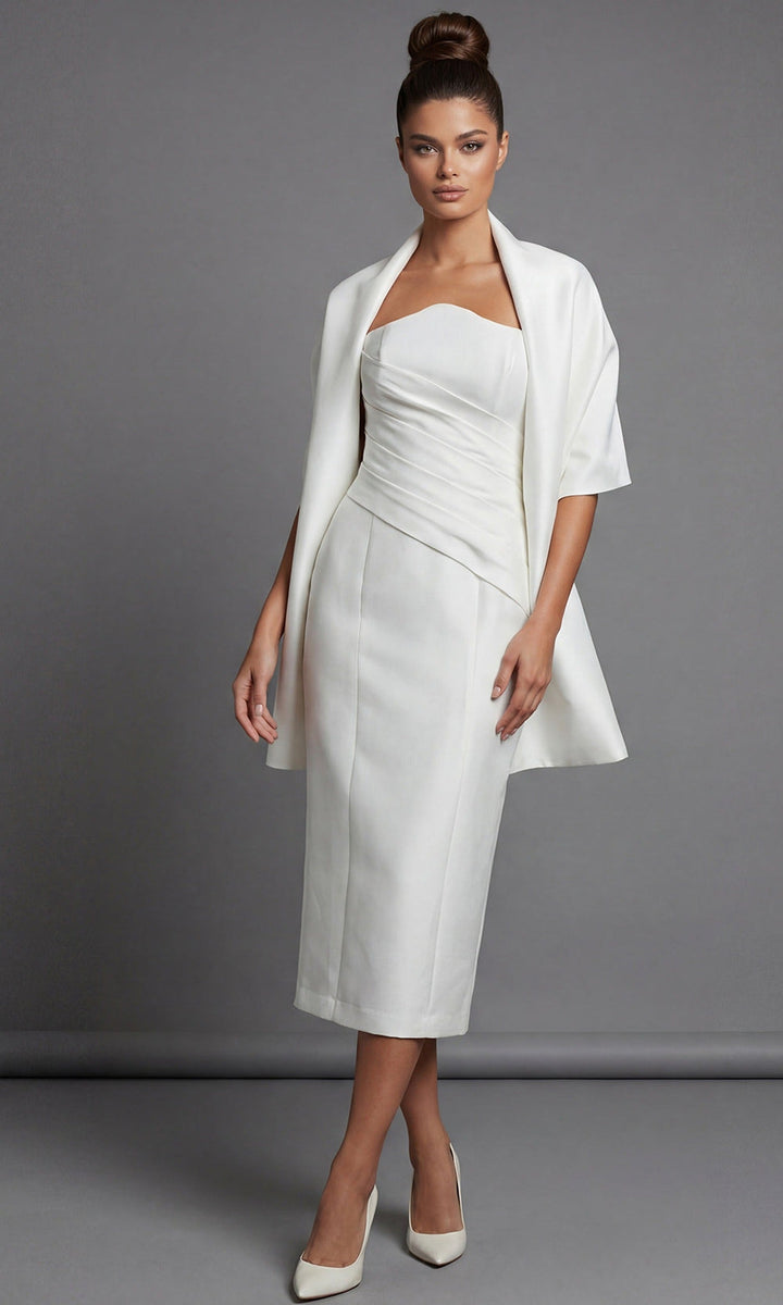 Jovani 51635 Strapless Tea Length Dress - Off-White - Main