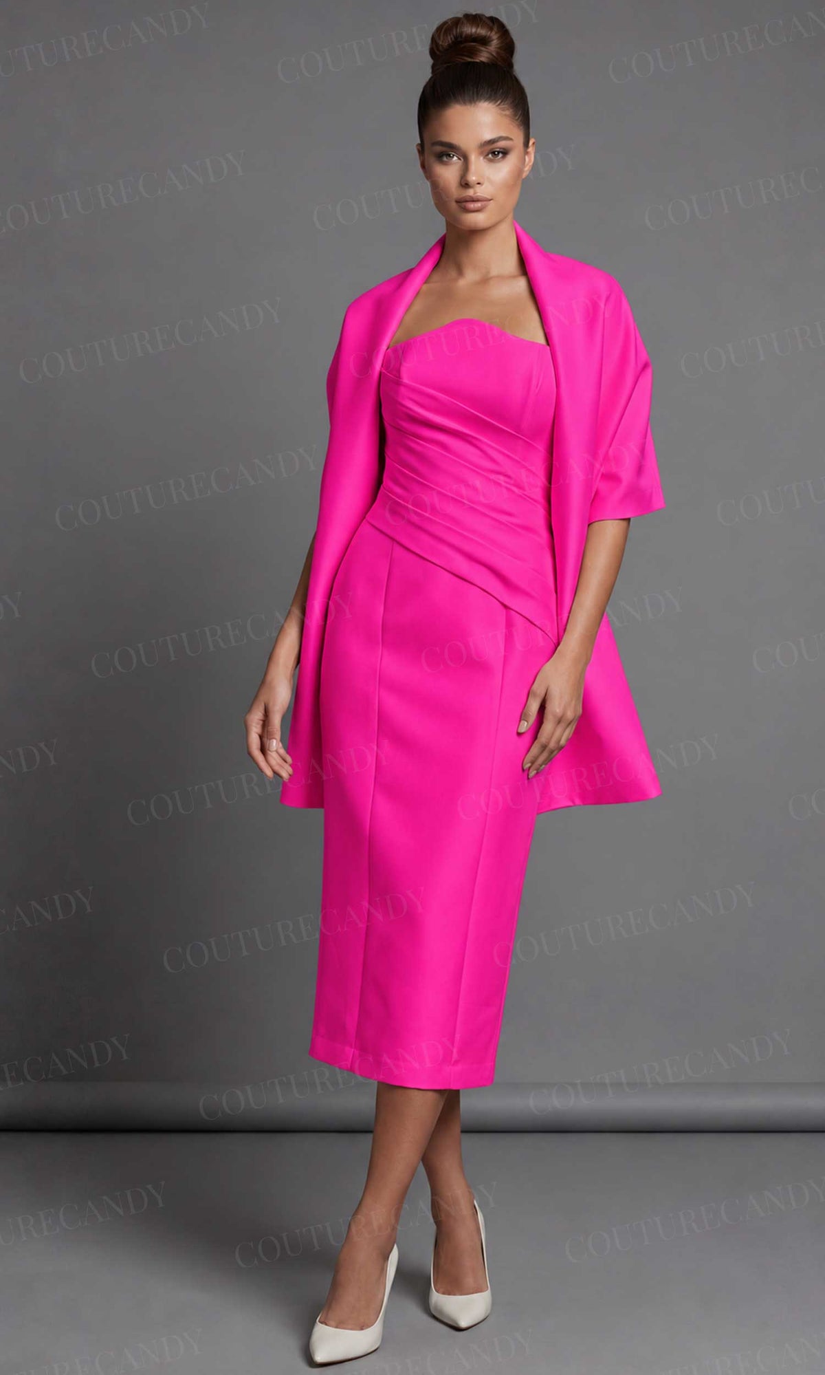 Jovani 51635 Strapless Tea Length Dress
