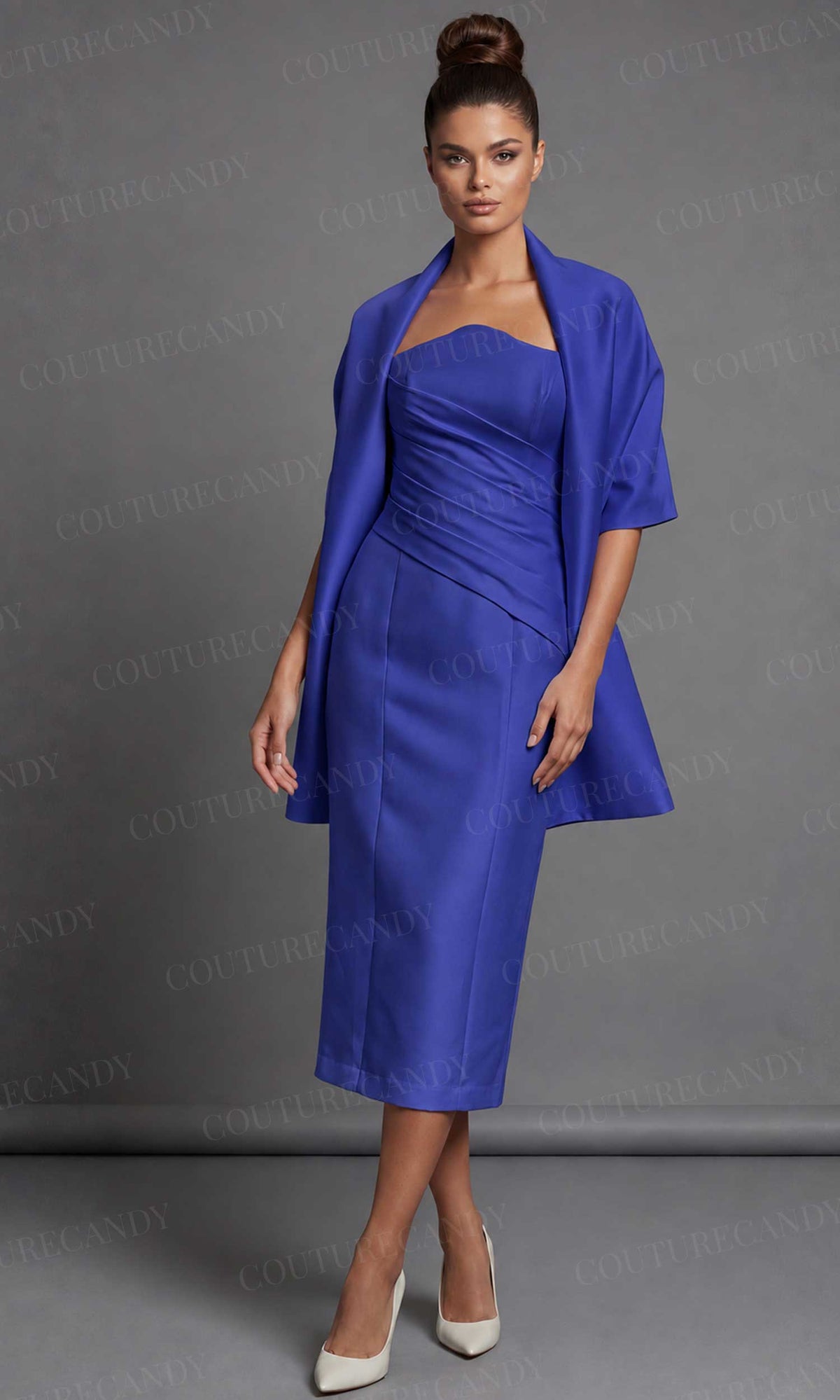 Jovani 51635 Strapless Tea Length Dress