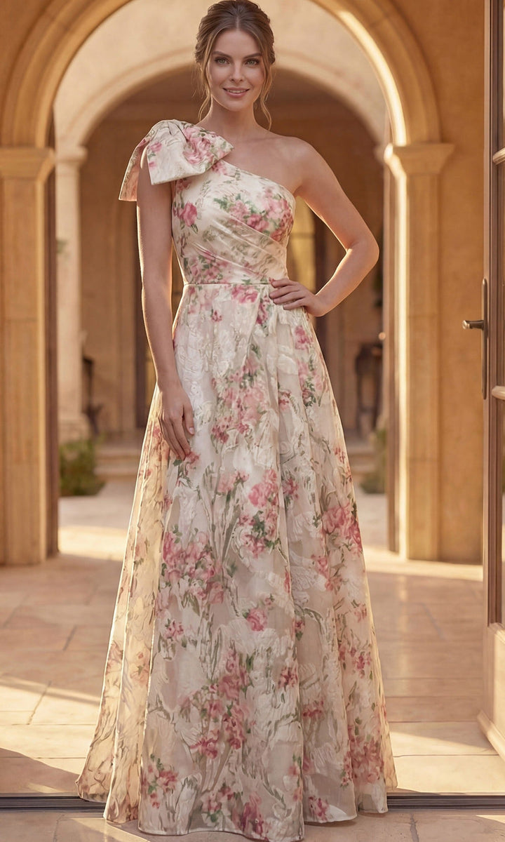Jovani 52378 Floral Print One Shoulder Dress - Pink Multi - Main
