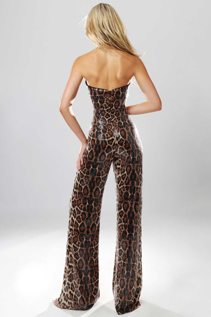 Jovani 54171 Straight Neckline Sequin Animal Print Jumpsuit