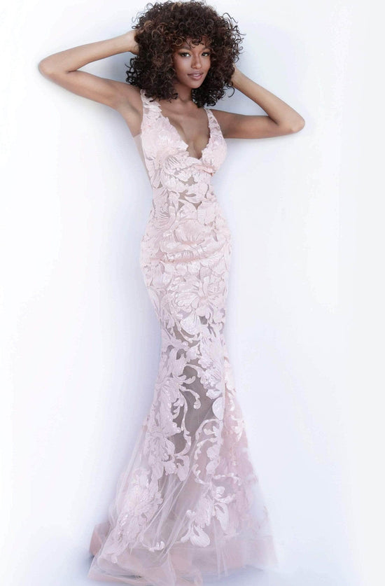 Jovani 60283 - Floral Applique Prom Gown