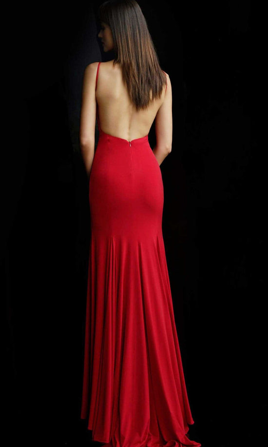 Jovani - 63564 Sleeveless Plunging V-neck Jersey Trumpet Dress