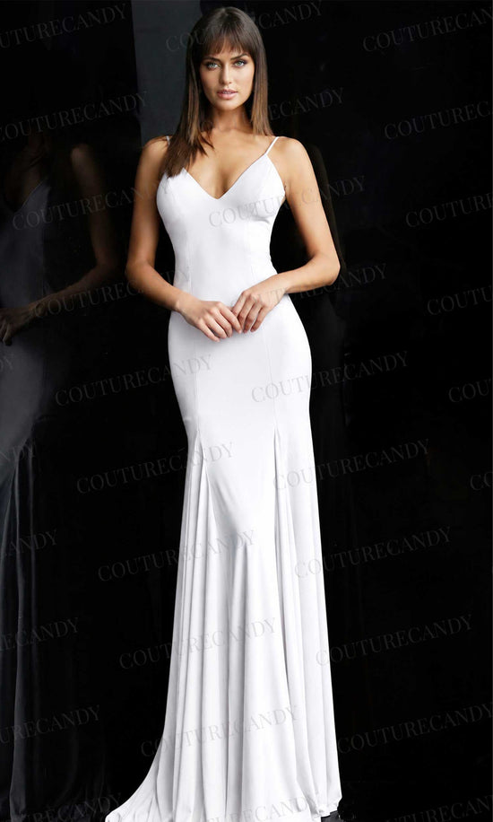 Jovani - 63564 Sleeveless Plunging V-neck Jersey Trumpet Dress