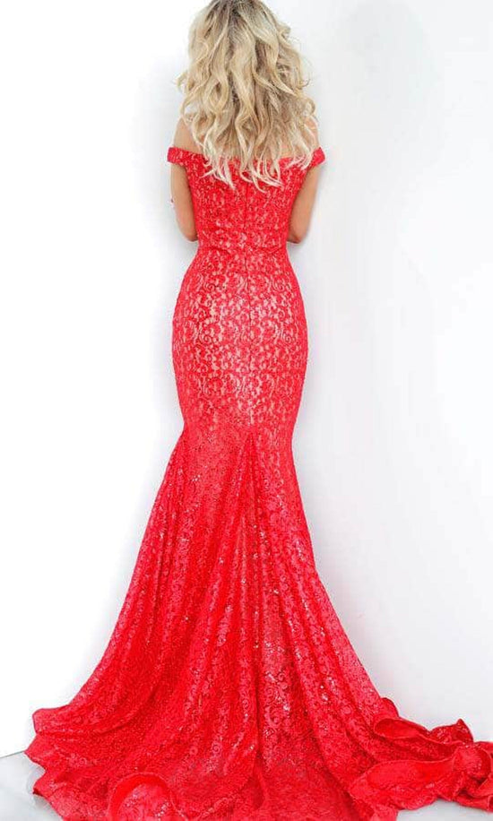 Jovani 64521 Lace Off-Shoulder Mermaid Dress With Train