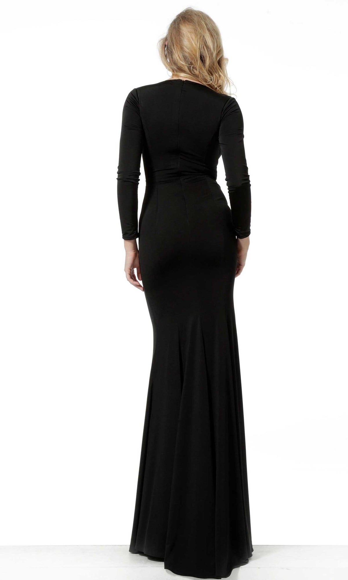 Jovani - 64983 Plunging Neckline Long Sleeve Fitted Dress