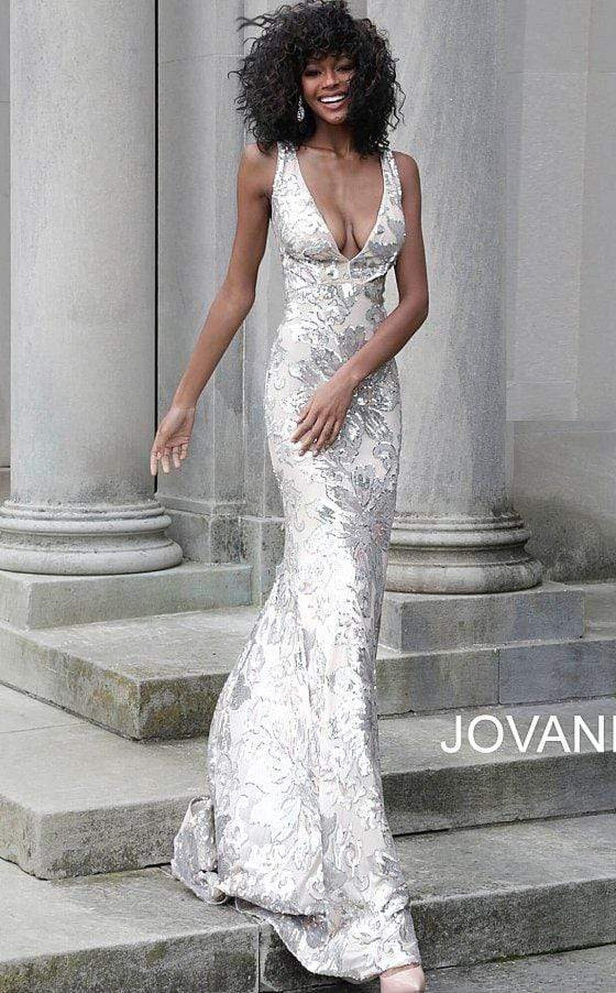 Jovani - 65578 Sequined Plunging V-Neck Evening Gown