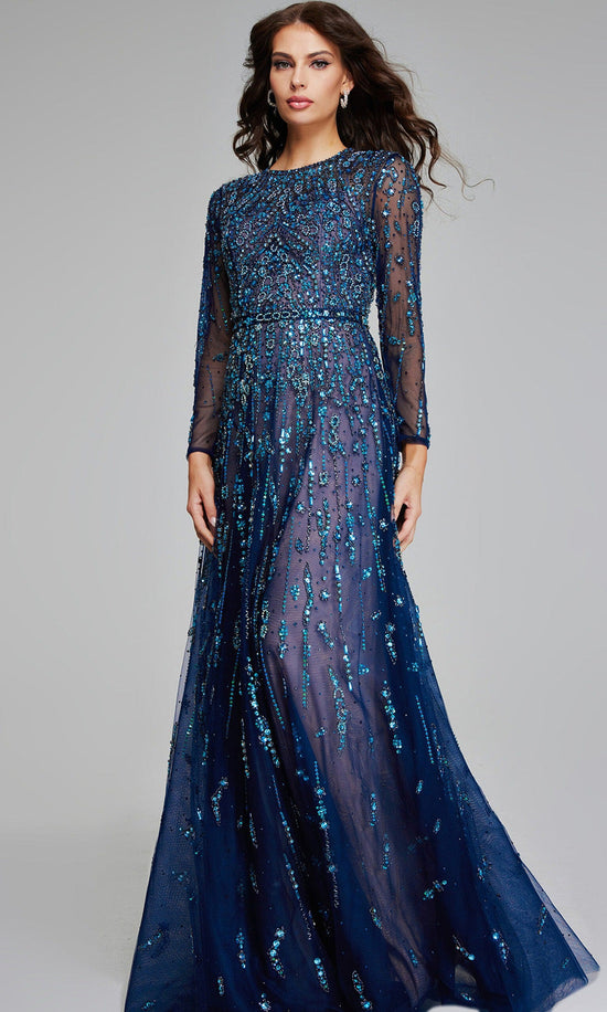 Jovani 80807 - Beaded Long Sleeve A-Line Gown