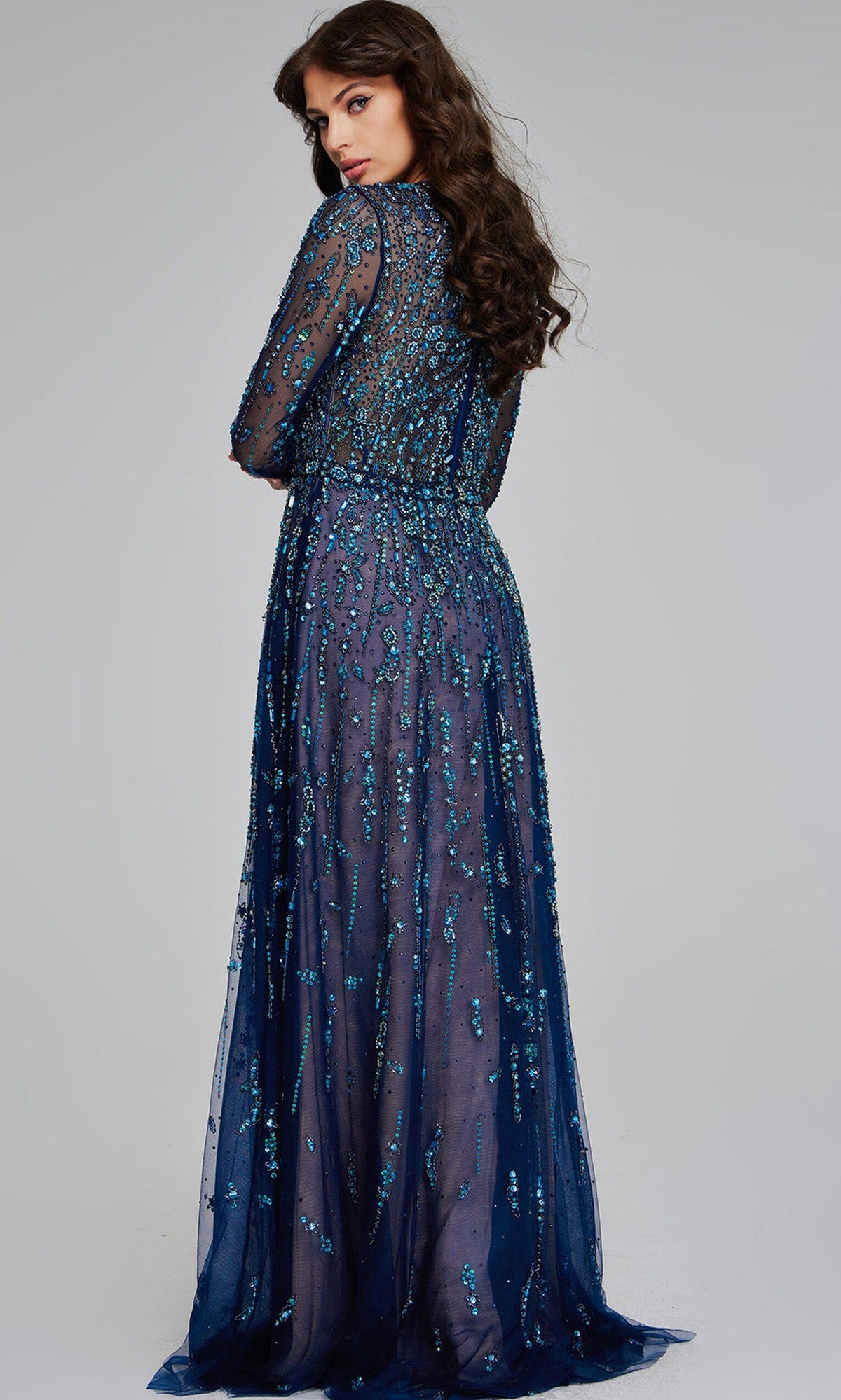 Jovani 80807 - Beaded Long Sleeve A-Line Gown