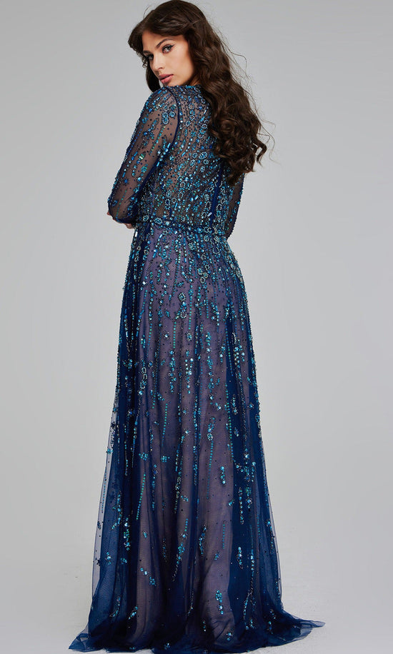 Jovani 80807 - Beaded Long Sleeve A-Line Gown