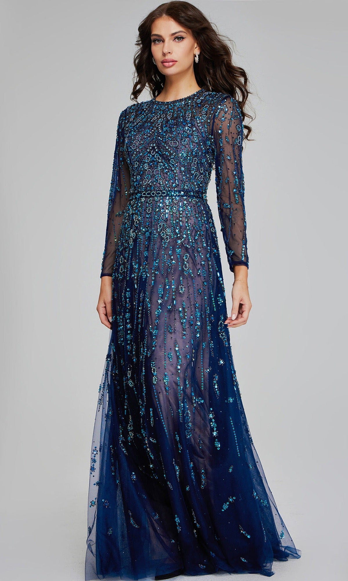 Jovani 80807 - Beaded Long Sleeve A-Line Gown