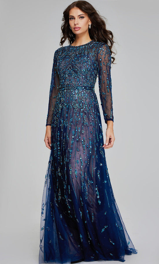 Jovani 80807 - Beaded Long Sleeve A-Line Gown
