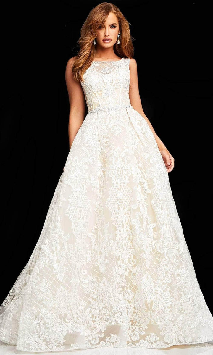 Jovani F00988 - Sleeveless Bateau Neck Evening Dress - Ivory - Main