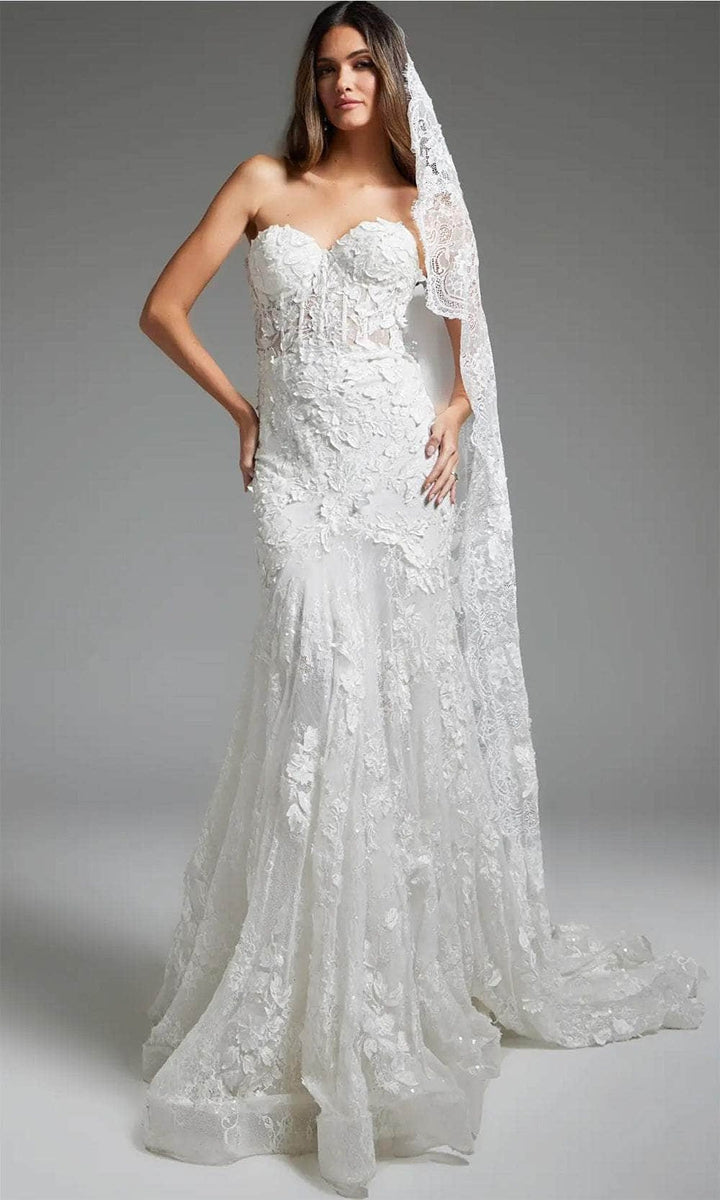 Jovani JB07583 - Sweetheart Floral Appliqued Bridal Gown - Off-White - Main
