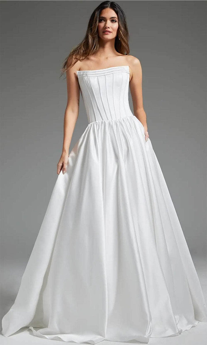 Jovani JB40784 - Corset Bodice Straight-Across Bridal Gown - Off-White - Main