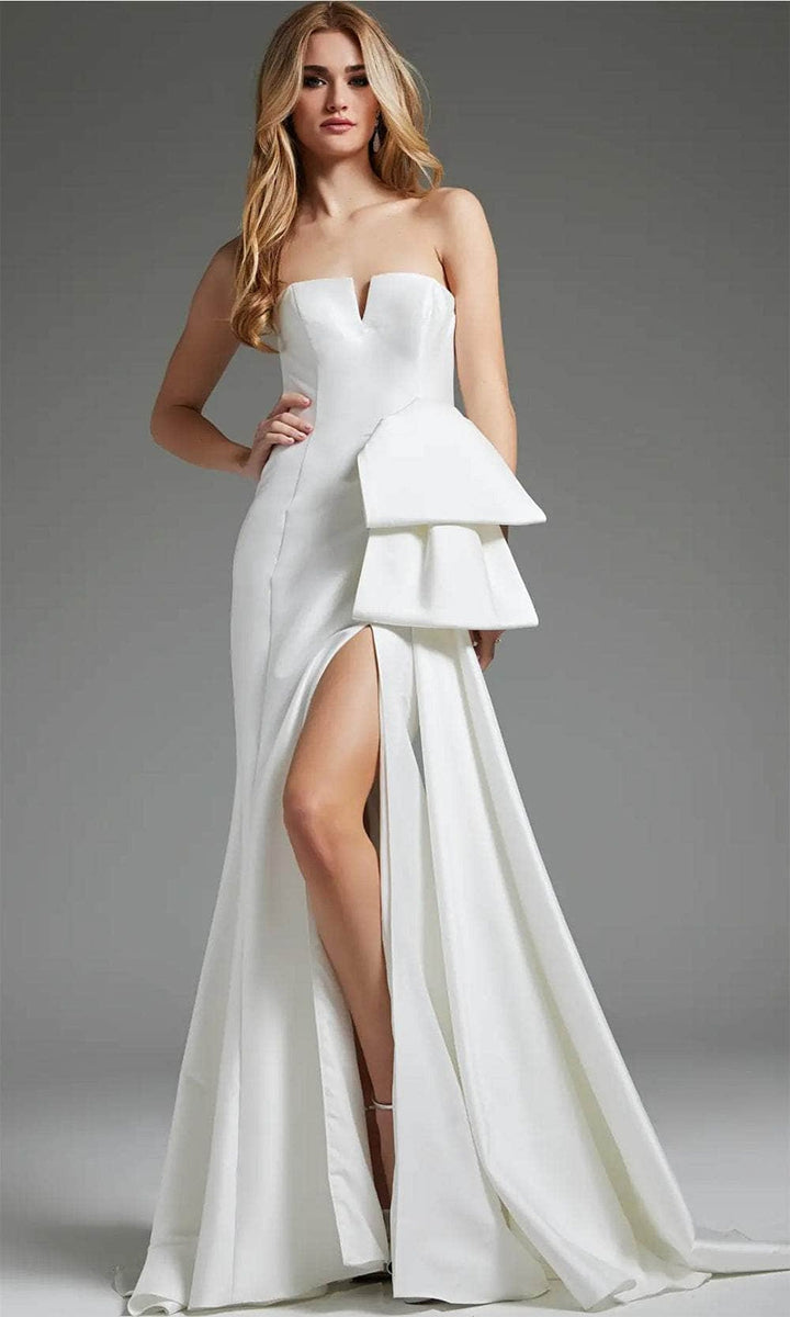 Jovani JB40791 - V-Neck Seamed High Slit Bridal Gown - Off-White - Main