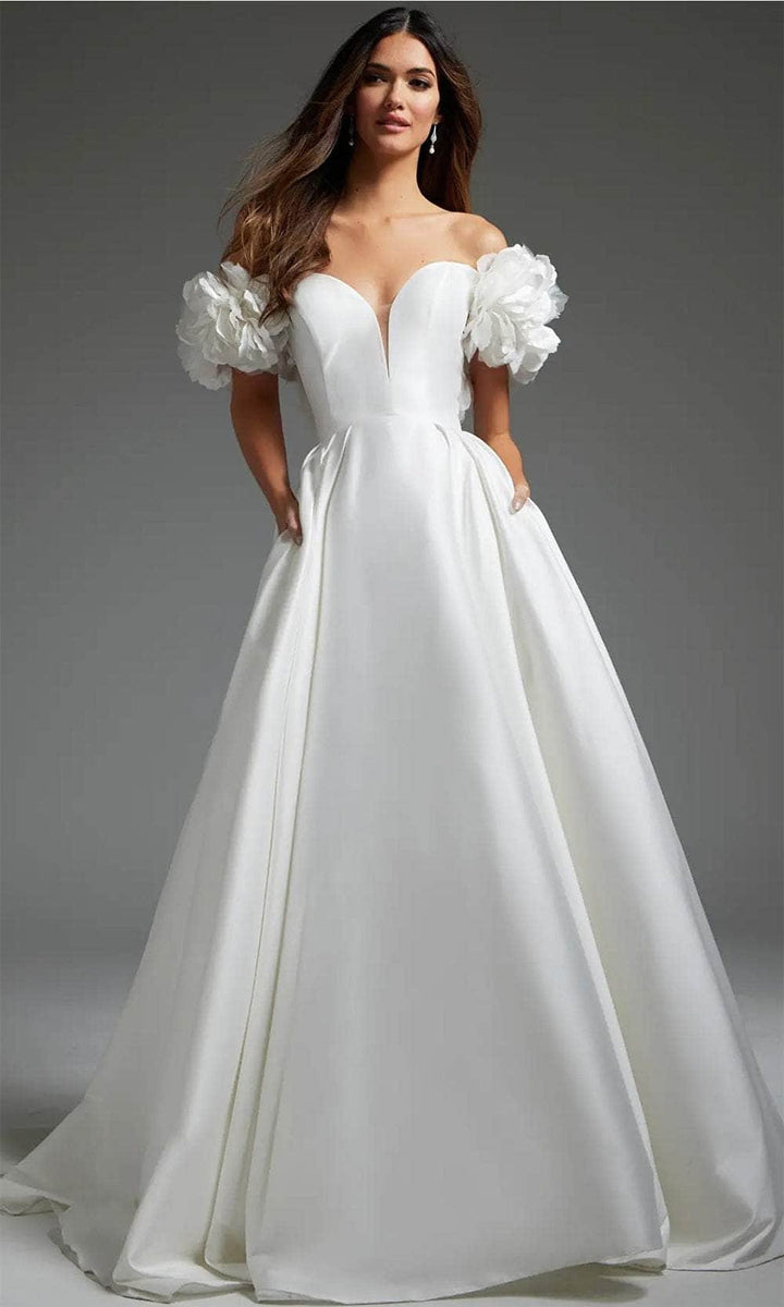 Jovani JB40795 - Off Shoulder Pleated A-Line Bridal Gown - Off-White - Main