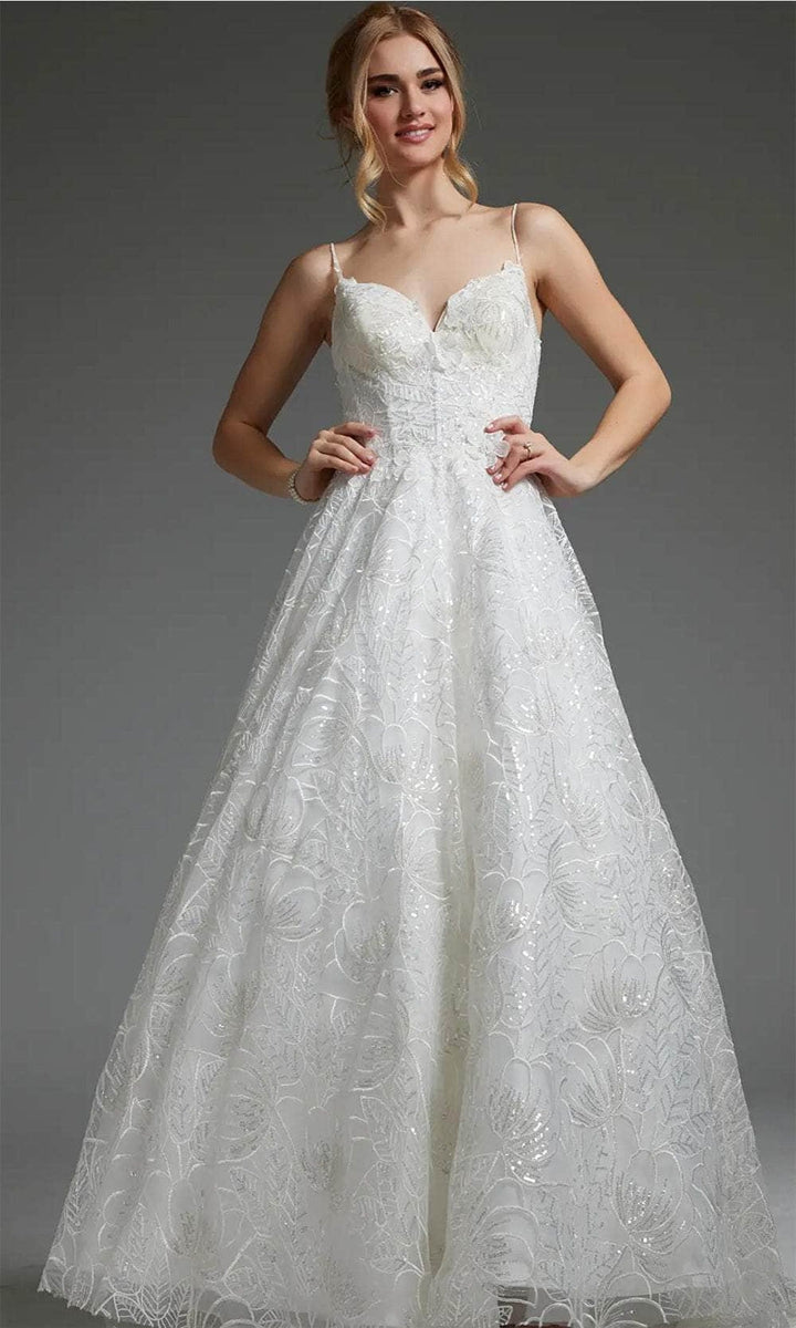 Jovani JB422225 - V-Neck Sequin Embroidered Bridal Gown - Ivory - Main