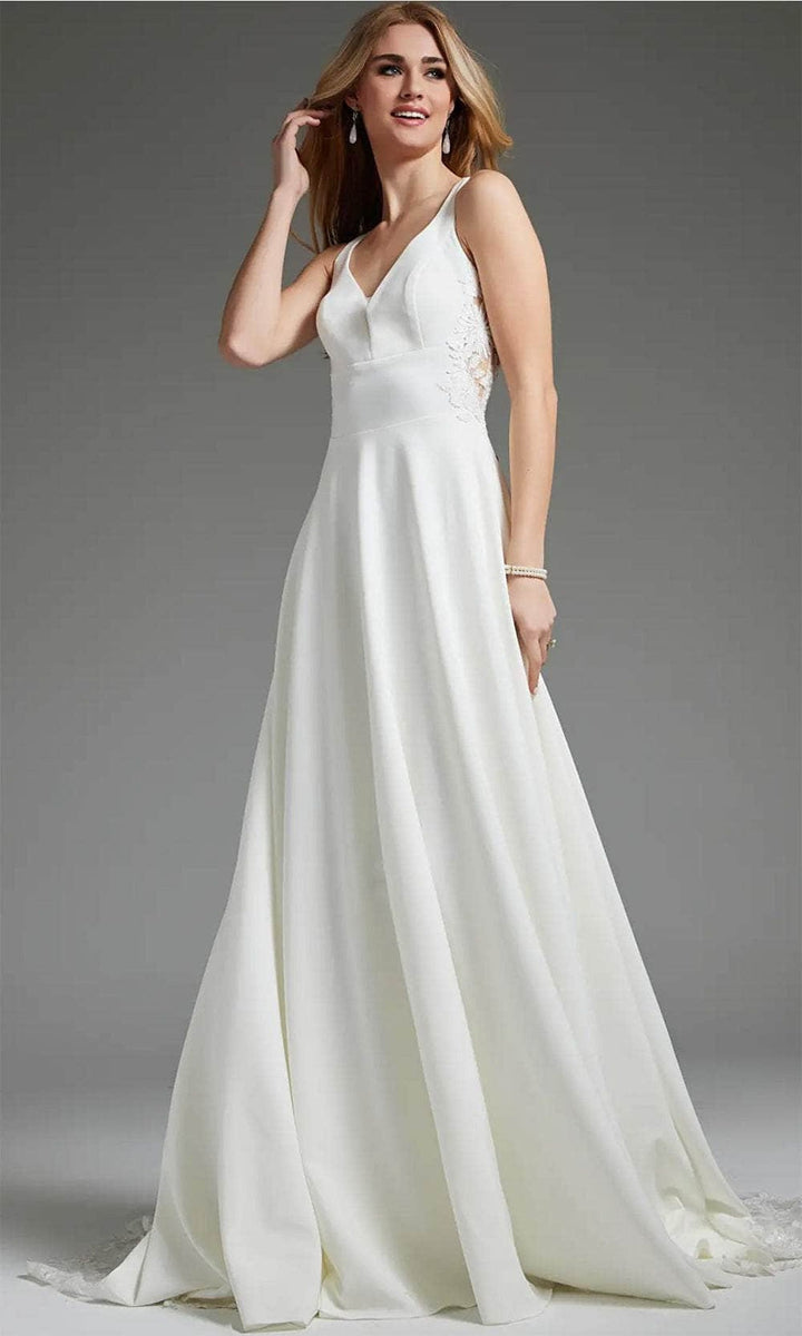 Jovani JB42294 - Beaded Lace Illusion Back Bridal Gown - Ivory/Nude - Main