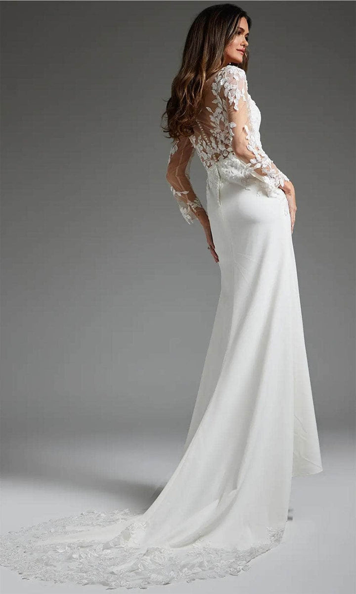 Jovani JB42297 - Leaf Appliqued Square Neck Bridal Gown