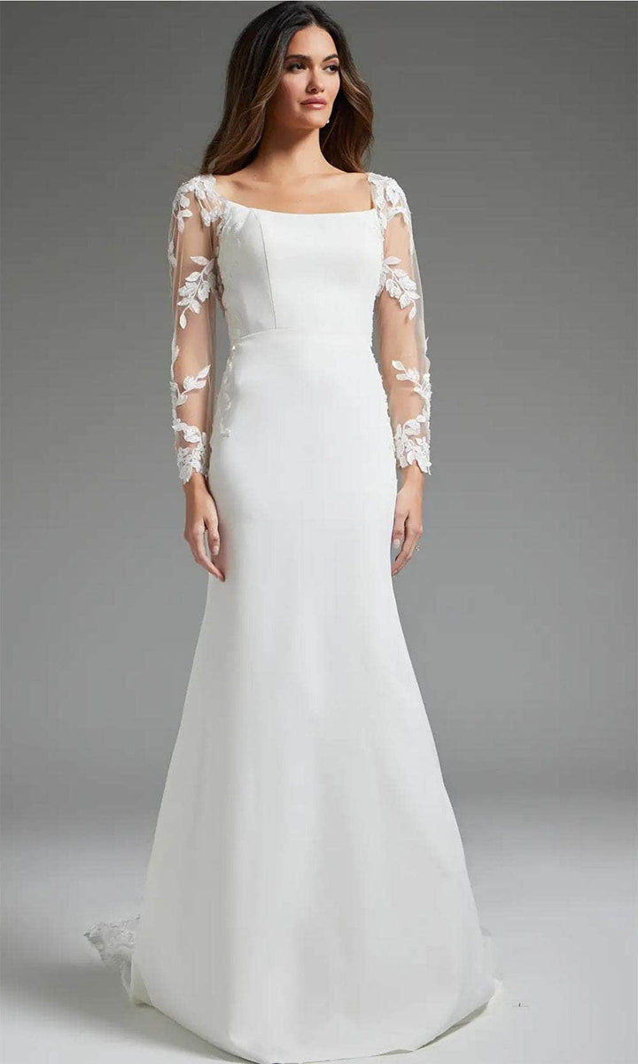 Jovani JB42297 - Leaf Appliqued Square Neck Bridal Gown - Ivory/Nude - Main