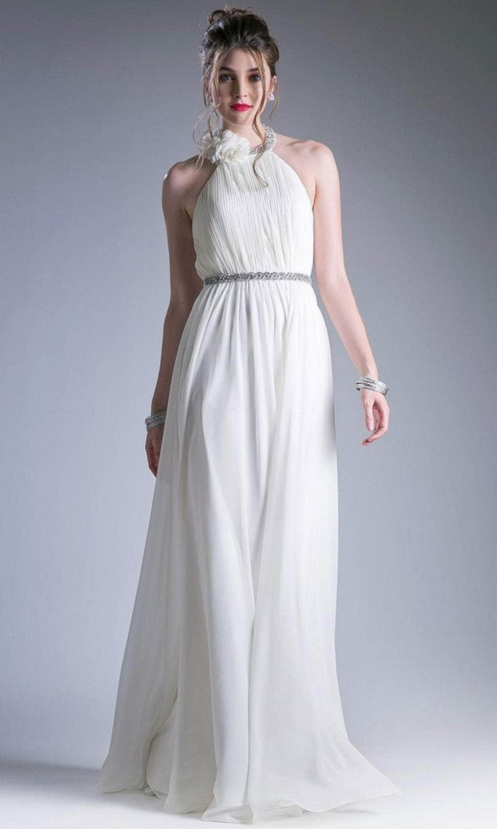 Ladivine 1004 - Halter Ruched A-Line Evening Dress - Rose - Main