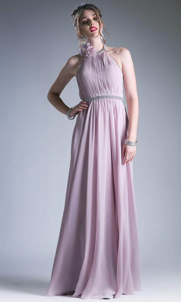 Ladivine 1004 - Halter Ruched A-Line Evening Dress - Rose - Main