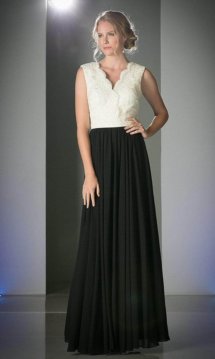 Ladivine 1965 - V Neck Lace Scalloped A-line Dress - Ivory-Black - Main