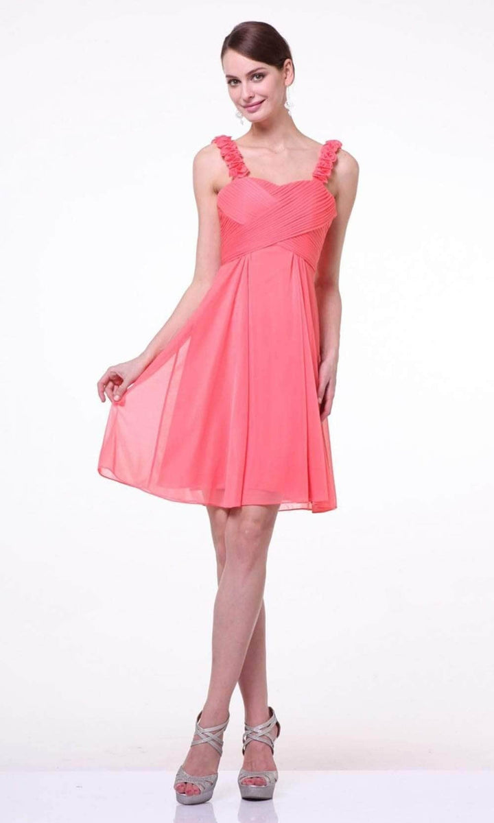 Ladivine 3801 - Floral Strap Empire Waist A-Line Dress