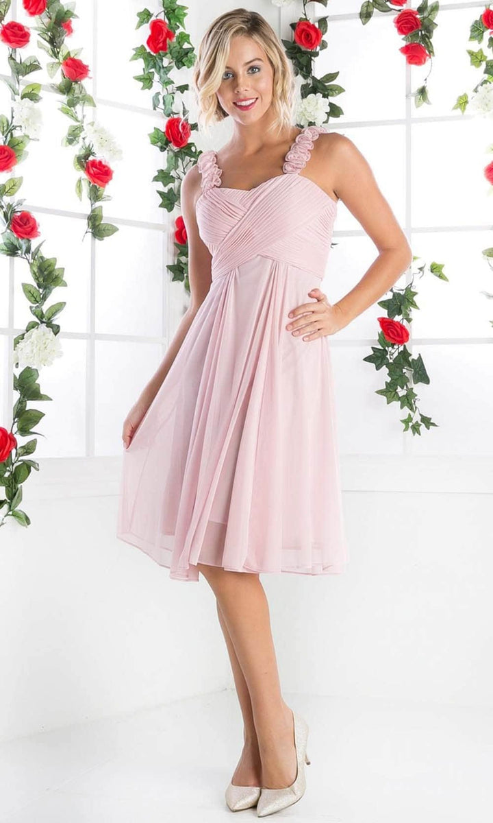 Ladivine 3801 - Floral Strap Empire Waist A-Line Dress - Dusty Rose - Main