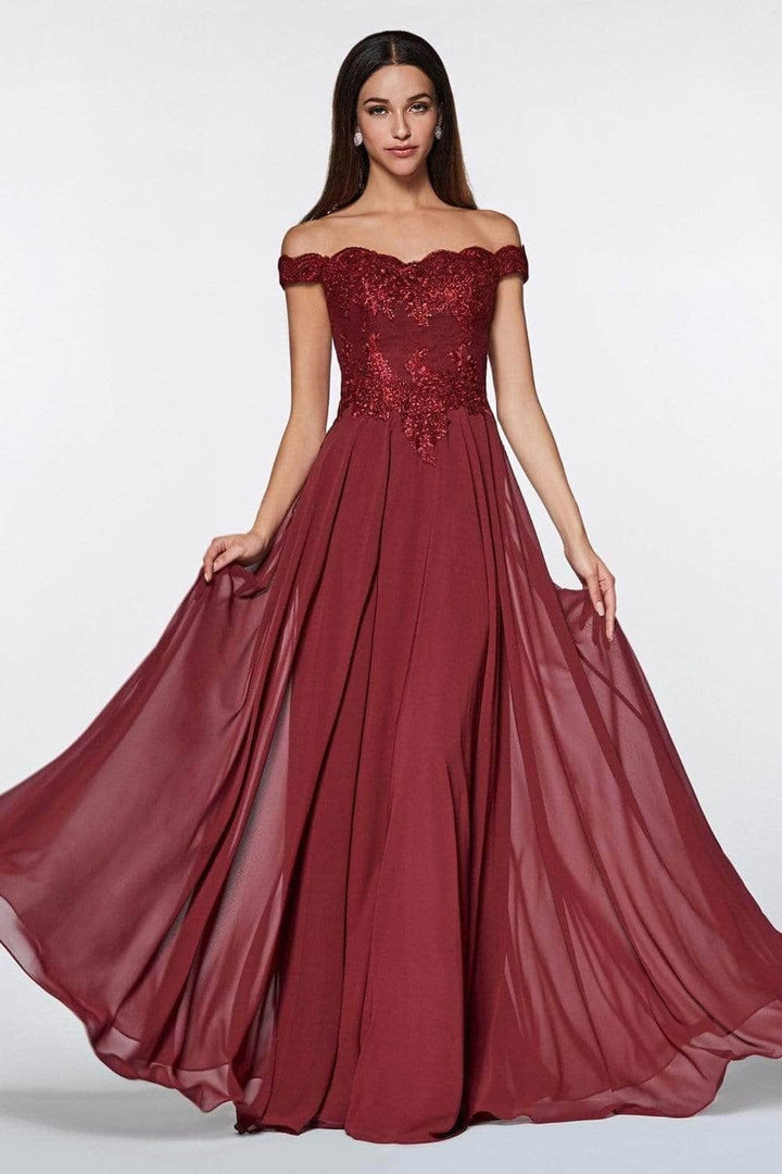 Ladivine 7258 - Chiffon Lace Embellished A-Line Gown
