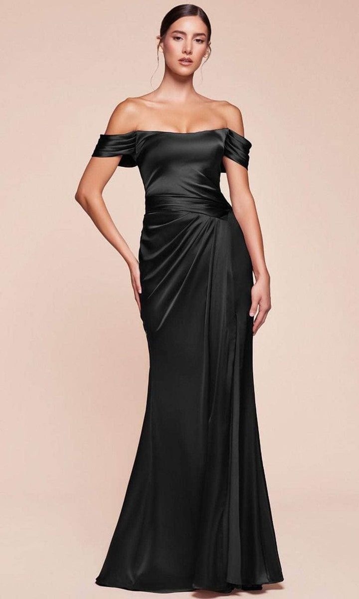 Ladivine 7452 - Satin High Slit Long Gown - Burgundy - Main