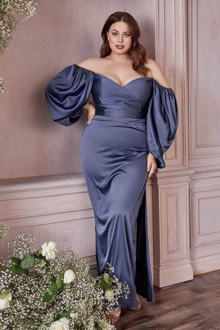 Ladivine 7482C - Soft Satin Sweetheart Sheath Dress - Smoky Blue - Main
