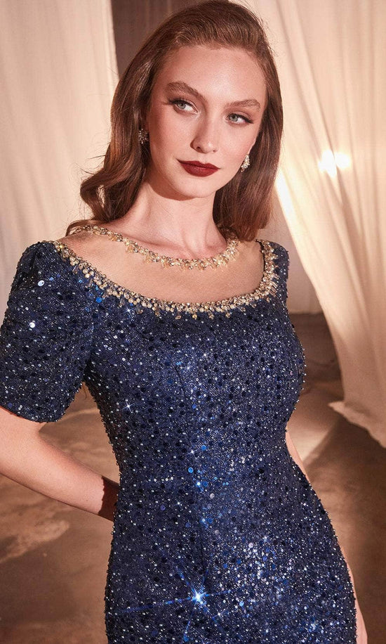 Ladivine CB151 - Sequined Short Sleeve Prom Dress
