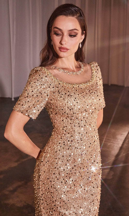 Ladivine CB151 - Sequined Short Sleeve Prom Dress