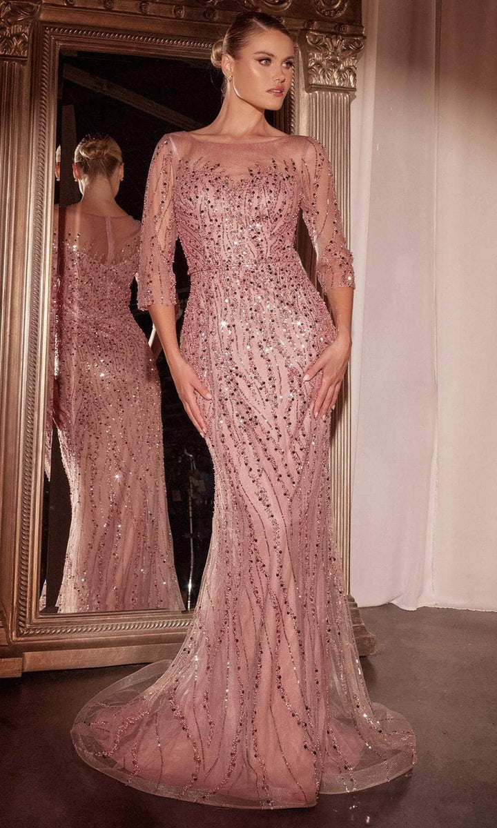 Ladivine CD0105 - Sequined Mermaid Evening Gown - Dusty Rose - Main