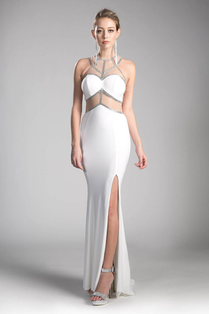 Halter Illusion Panel Prom Dress