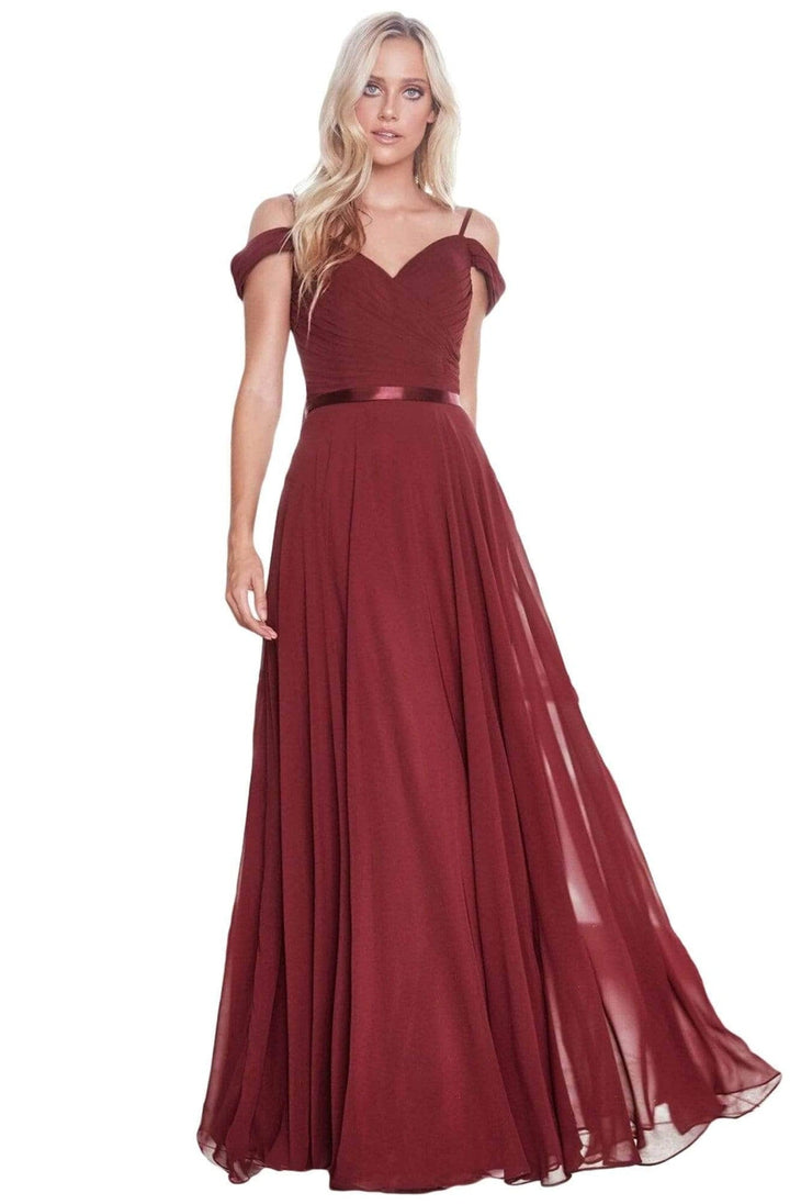 Ladivine CD0156 - Off Shoulder Pleated Bodice Dress