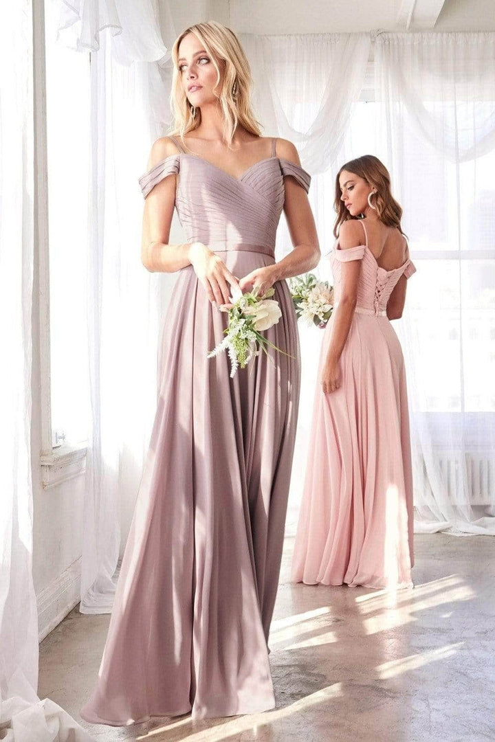 Ladivine CD0156 - Off Shoulder Pleated Bodice Dress - Mauve - Main
