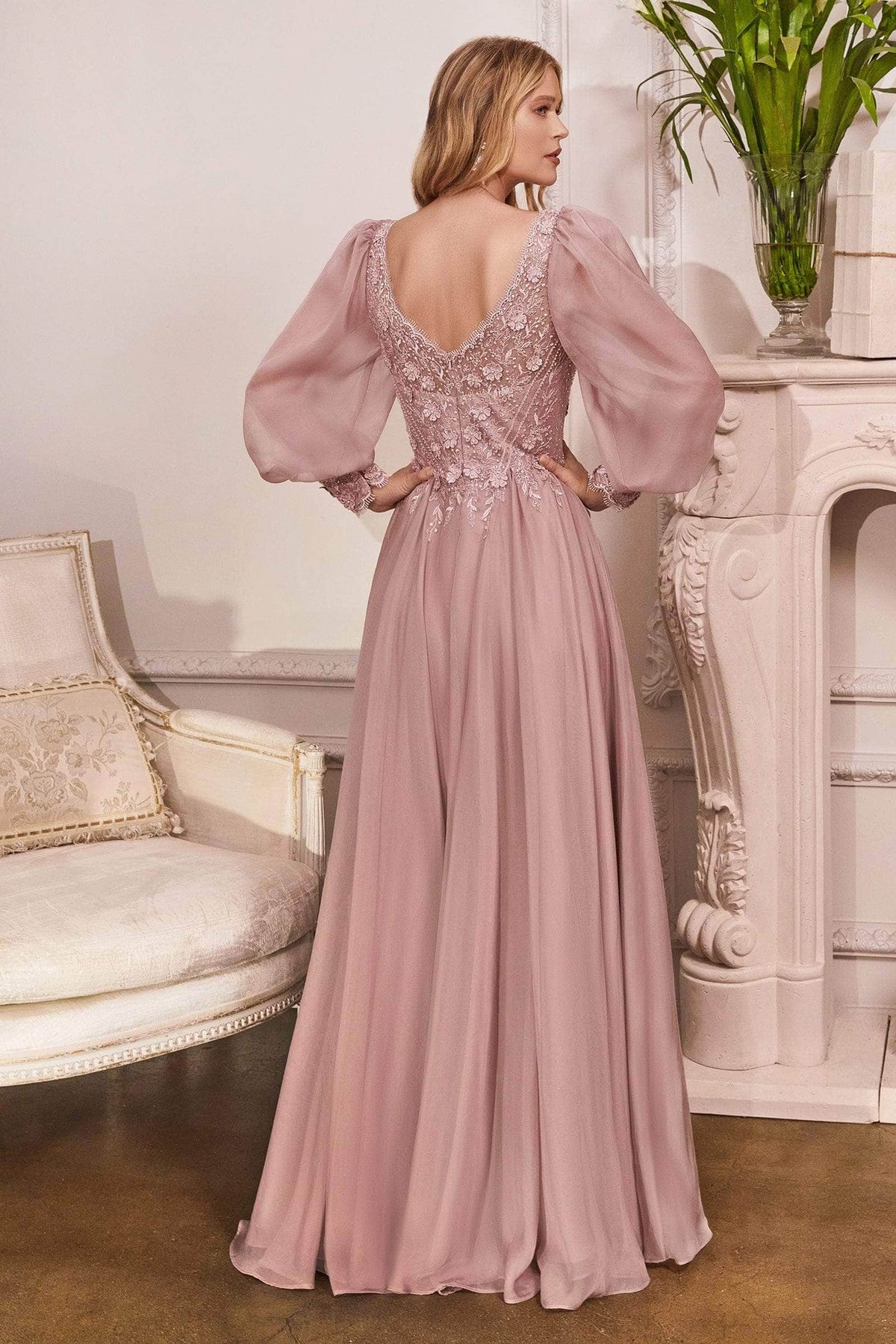 Ladivine CD0183 - Bishop Sleeve Chiffon Dress