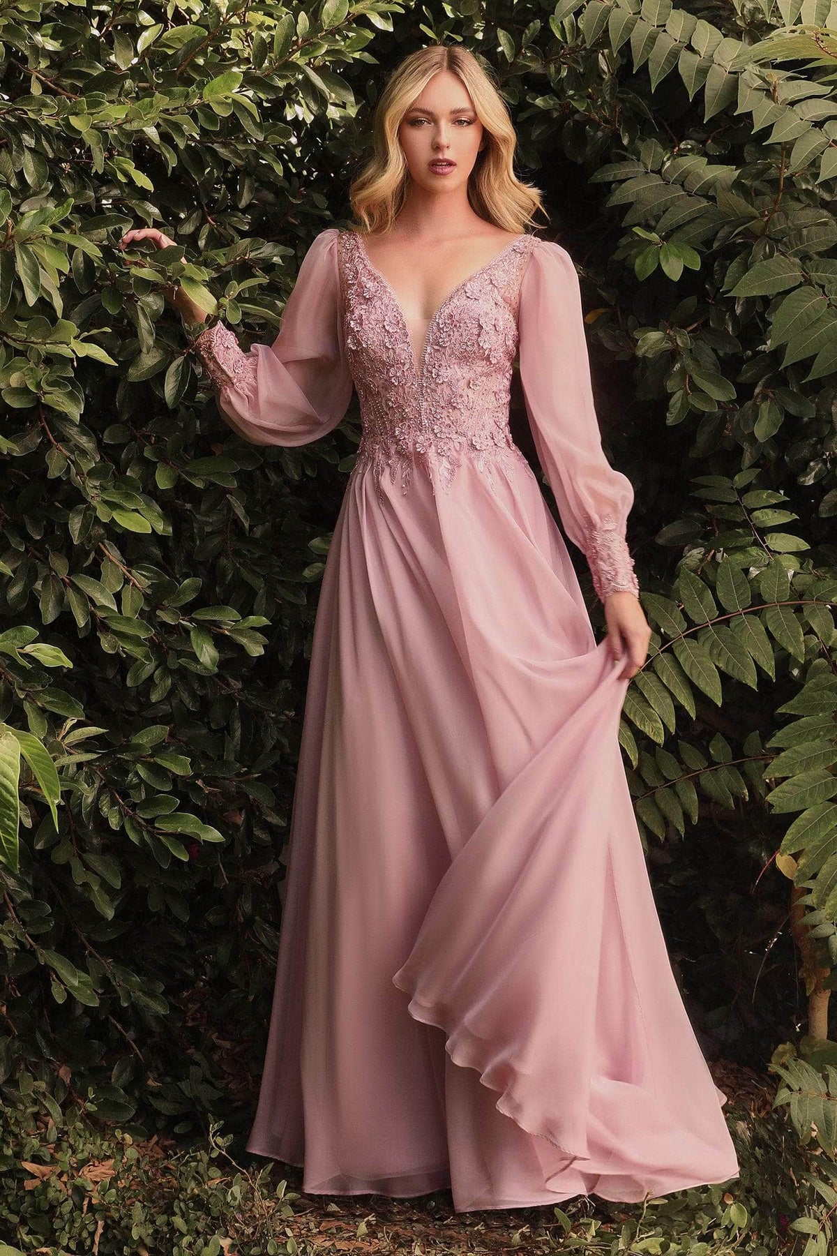 Ladivine CD0183 - Bishop Sleeve Chiffon Dress