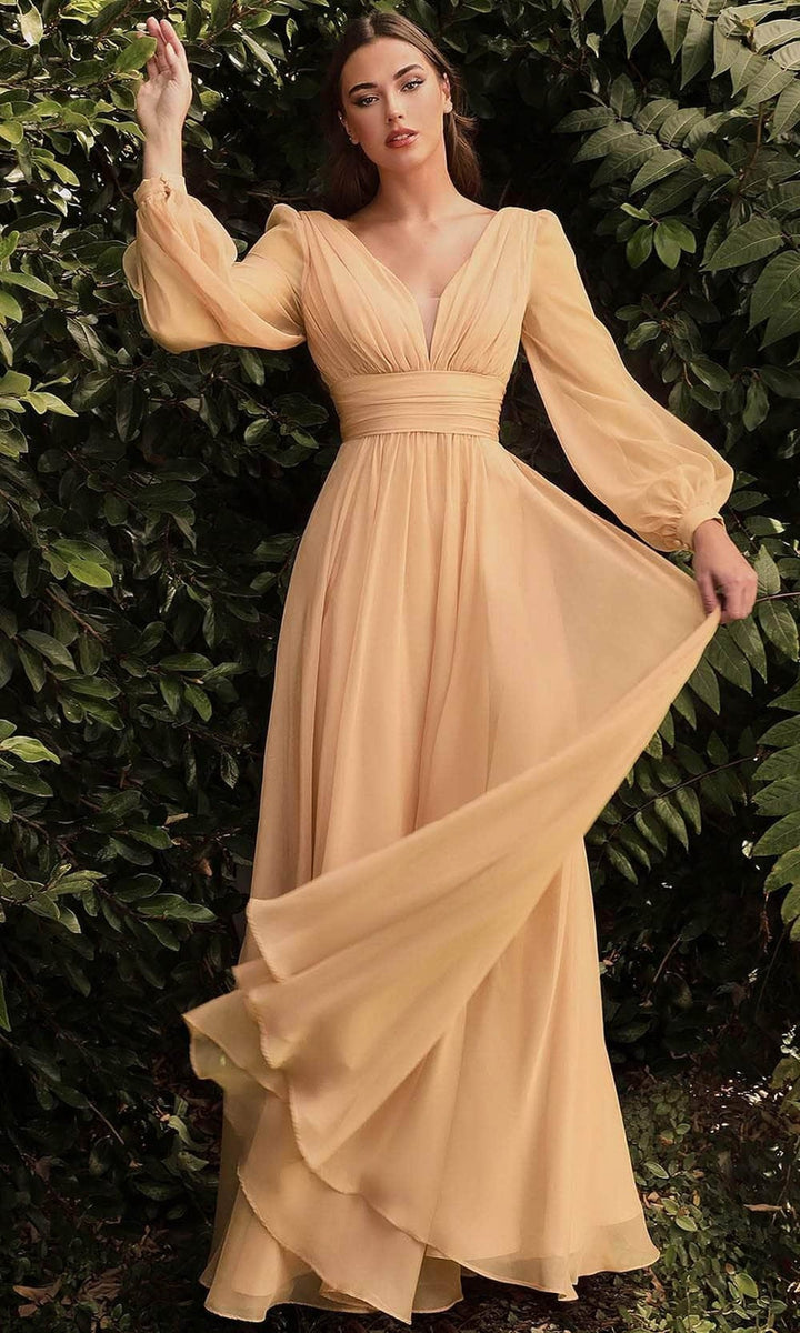 Ladivine CD0192 - Bishop Sleeve Chiffon Dress - Champagne - Main