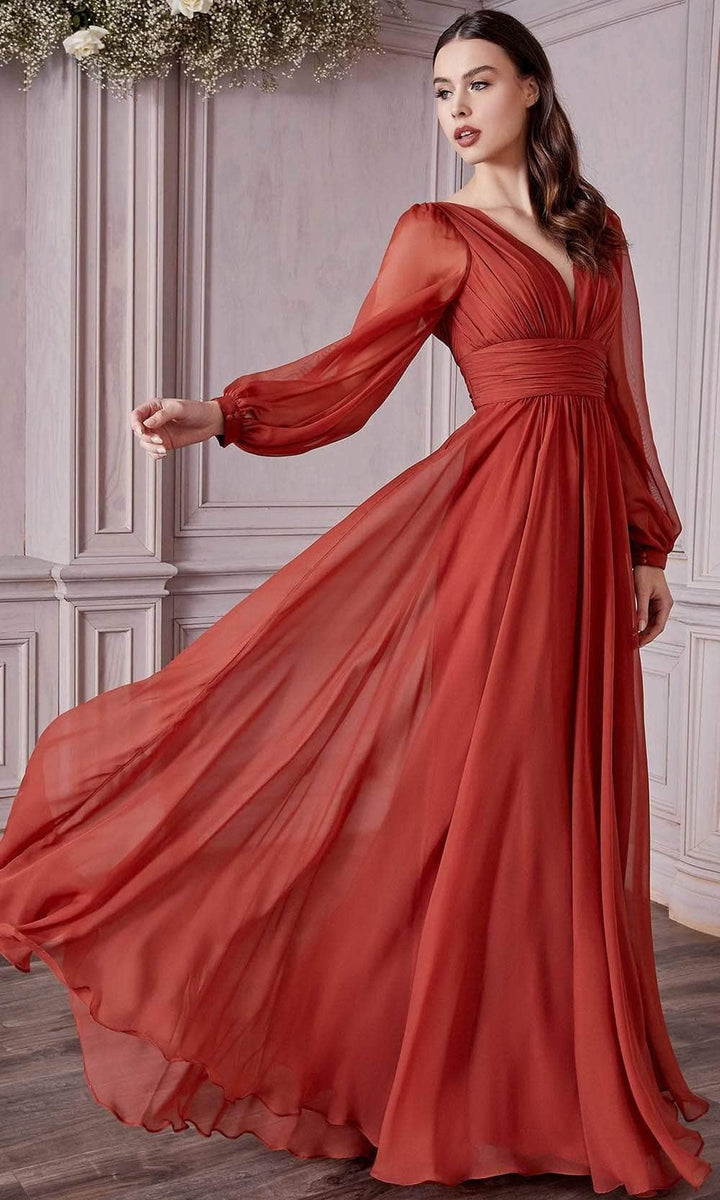 Ladivine CD0192 - Bishop Sleeve Chiffon Dress - Champagne - Main